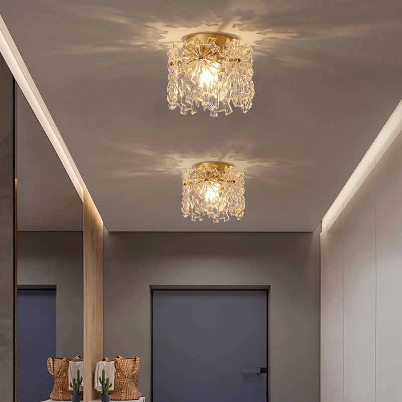 Zeitgenössische kreative gerippte Diamant abgeschrägte Auge des Himmels runde Glas Eisen 1-Licht Semi-Flush Mount Deckenleuchte für Wohnzimmer 