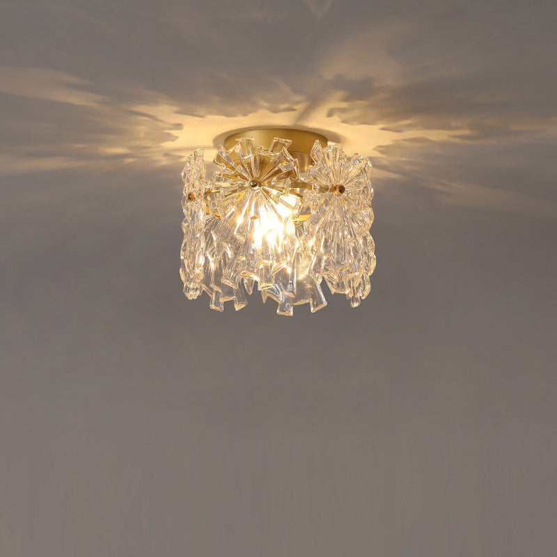 Zeitgenössische kreative gerippte Diamant abgeschrägte Auge des Himmels runde Glas Eisen 1-Licht Semi-Flush Mount Deckenleuchte für Wohnzimmer 
