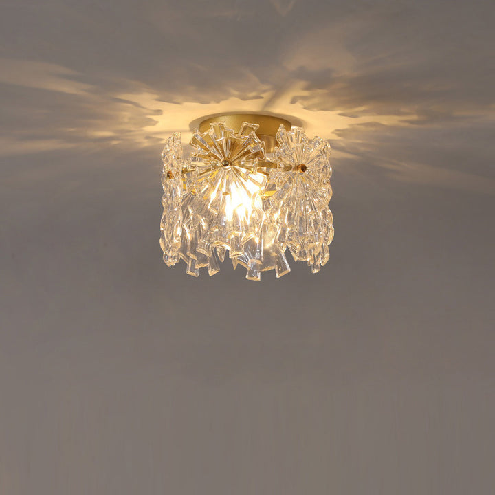 Zeitgenössische kreative gerippte Diamant abgeschrägte Auge des Himmels runde Glas Eisen 1-Licht Semi-Flush Mount Deckenleuchte für Wohnzimmer 