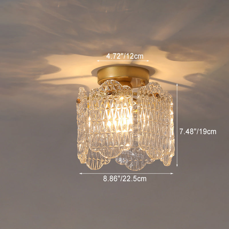 Zeitgenössische kreative gerippte Diamant abgeschrägte Auge des Himmels runde Glas Eisen 1-Licht Semi-Flush Mount Deckenleuchte für Wohnzimmer 