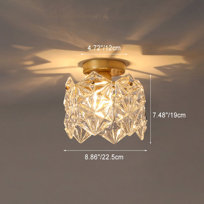 Zeitgenössische kreative gerippte Diamant abgeschrägte Auge des Himmels runde Glas Eisen 1-Licht Semi-Flush Mount Deckenleuchte für Wohnzimmer 