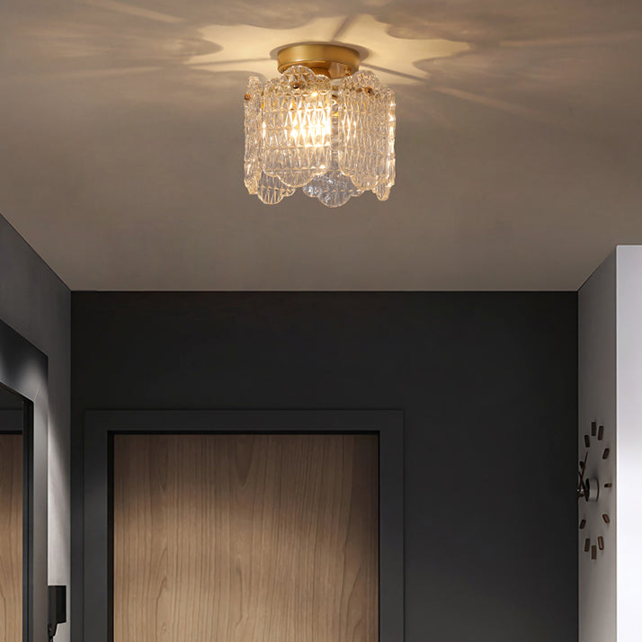 Zeitgenössische kreative gerippte Diamant abgeschrägte Auge des Himmels runde Glas Eisen 1-Licht Semi-Flush Mount Deckenleuchte für Wohnzimmer 