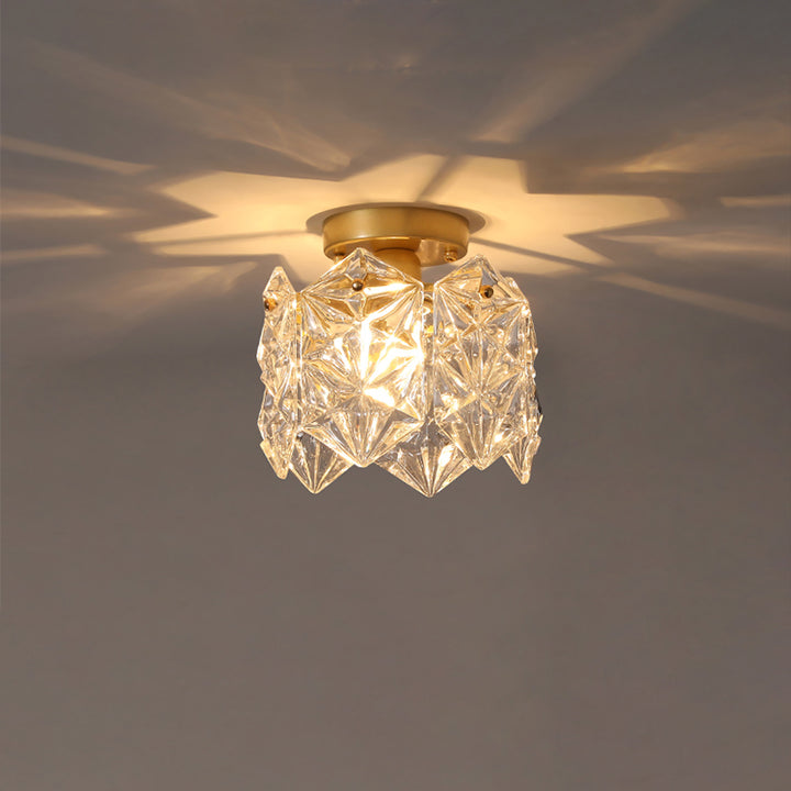 Zeitgenössische kreative gerippte Diamant abgeschrägte Auge des Himmels runde Glas Eisen 1-Licht Semi-Flush Mount Deckenleuchte für Wohnzimmer 