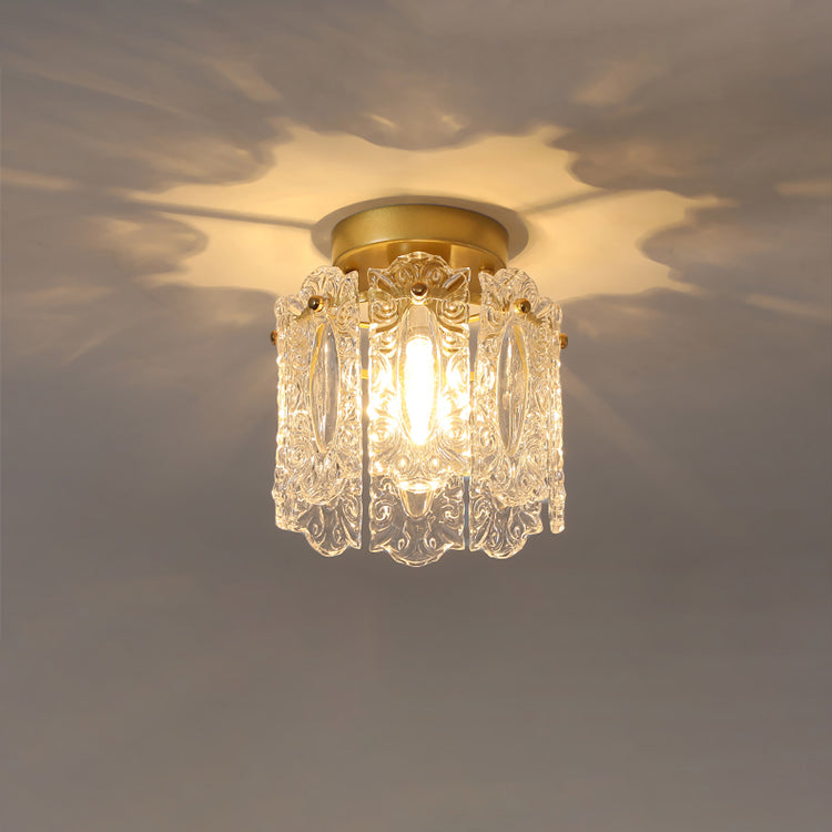 Zeitgenössische kreative gerippte Diamant abgeschrägte Auge des Himmels runde Glas Eisen 1-Licht Semi-Flush Mount Deckenleuchte für Wohnzimmer 