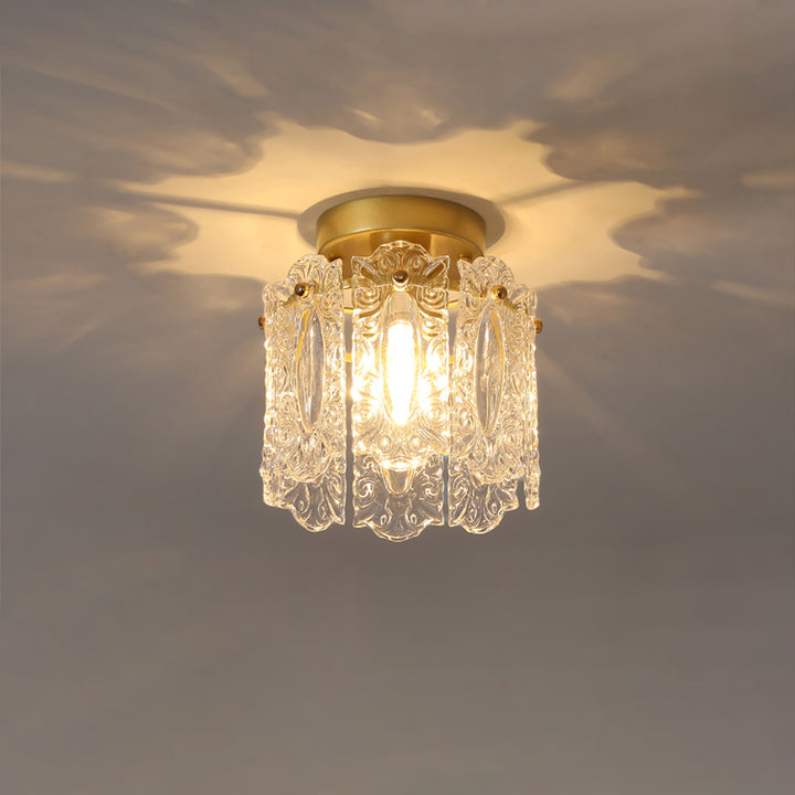 Zeitgenössische kreative gerippte Diamant abgeschrägte Auge des Himmels runde Glas Eisen 1-Licht Semi-Flush Mount Deckenleuchte für Wohnzimmer 