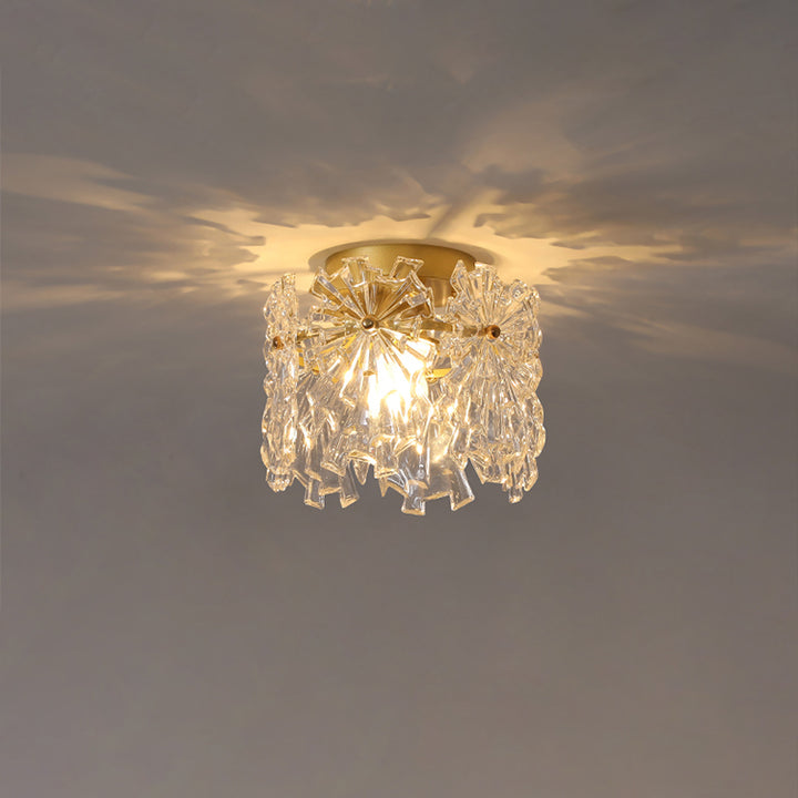 Zeitgenössische kreative gerippte Diamant abgeschrägte Auge des Himmels runde Glas Eisen 1-Licht Semi-Flush Mount Deckenleuchte für Wohnzimmer 
