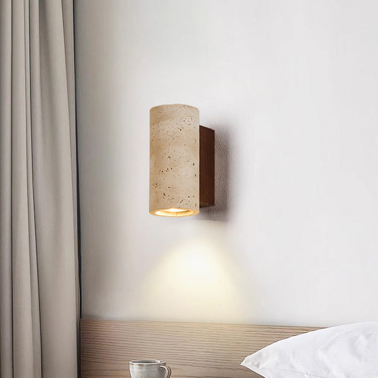 Applique murale 1 lumière en bois massif travertin jaune rectangulaire cylindrique carré traditionnel japonais pour salon 