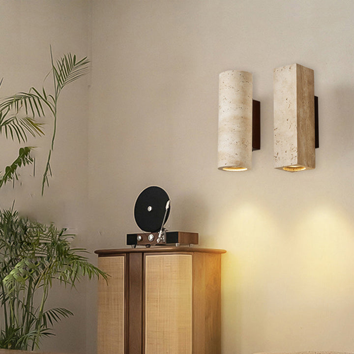 Applique murale 1 lumière en bois massif travertin jaune rectangulaire cylindrique carré traditionnel japonais pour salon 