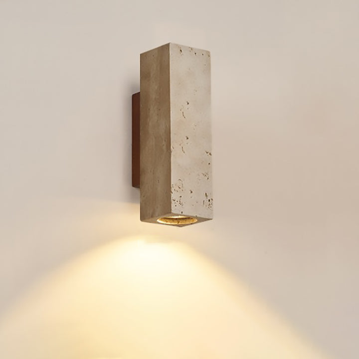Applique murale 1 lumière en bois massif travertin jaune rectangulaire cylindrique carré traditionnel japonais pour salon 