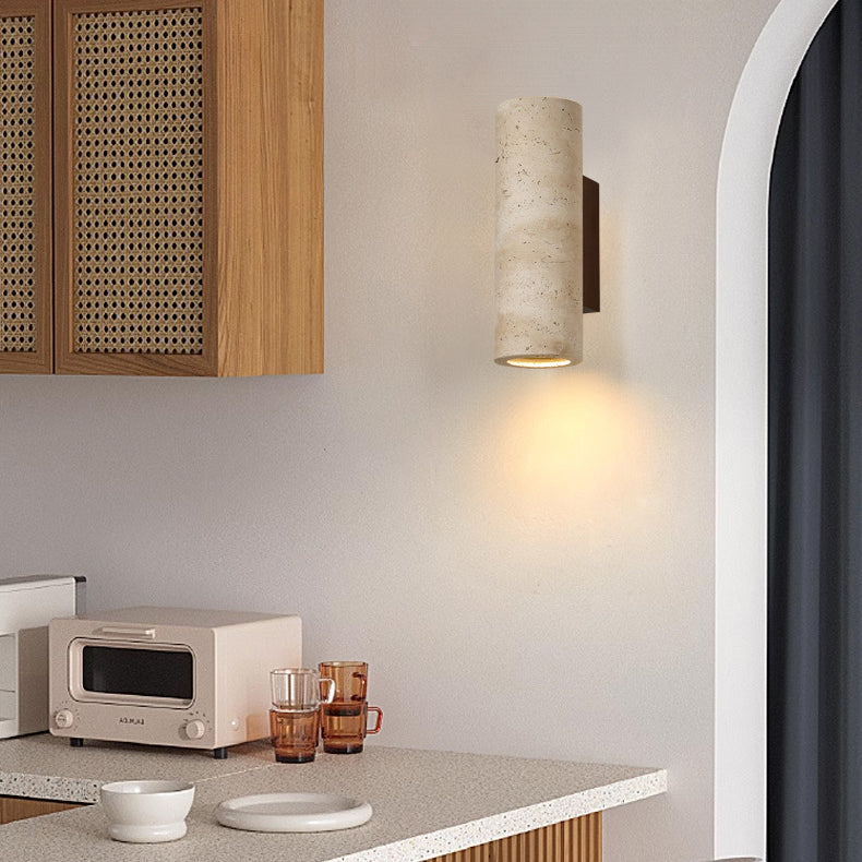 Applique murale 1 lumière en bois massif travertin jaune rectangulaire cylindrique carré traditionnel japonais pour salon 