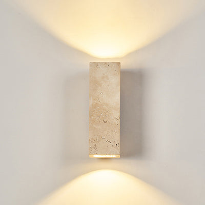 Aplique de pared de 2 luces de madera maciza de travertino amarillo hueco en forma de cilindro rectangular japonés tradicional para dormitorio 