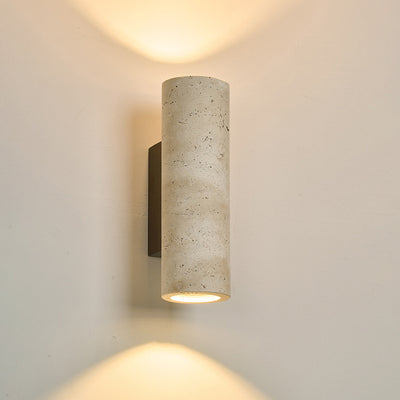 Aplique de pared de 2 luces de madera maciza de travertino amarillo hueco en forma de cilindro rectangular japonés tradicional para dormitorio 