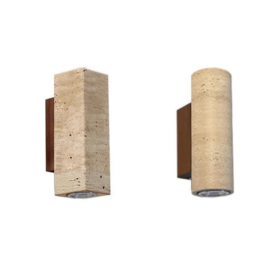 Aplique de pared de 2 luces de madera maciza de travertino amarillo hueco en forma de cilindro rectangular japonés tradicional para dormitorio 