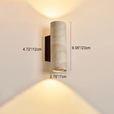 Aplique de pared de 2 luces de madera maciza de travertino amarillo hueco en forma de cilindro rectangular japonés tradicional para dormitorio 