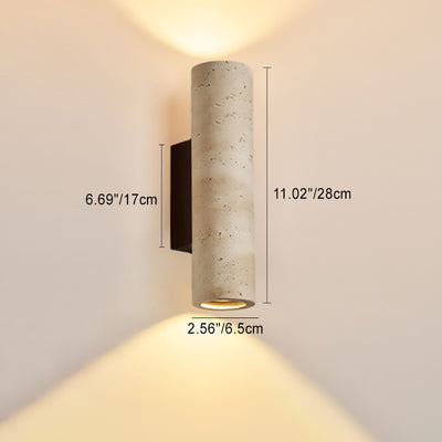 Aplique de pared de 2 luces de madera maciza de travertino amarillo hueco en forma de cilindro rectangular japonés tradicional para dormitorio 