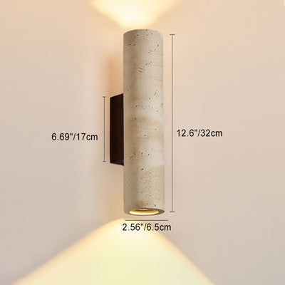 Aplique de pared de 2 luces de madera maciza de travertino amarillo hueco en forma de cilindro rectangular japonés tradicional para dormitorio 
