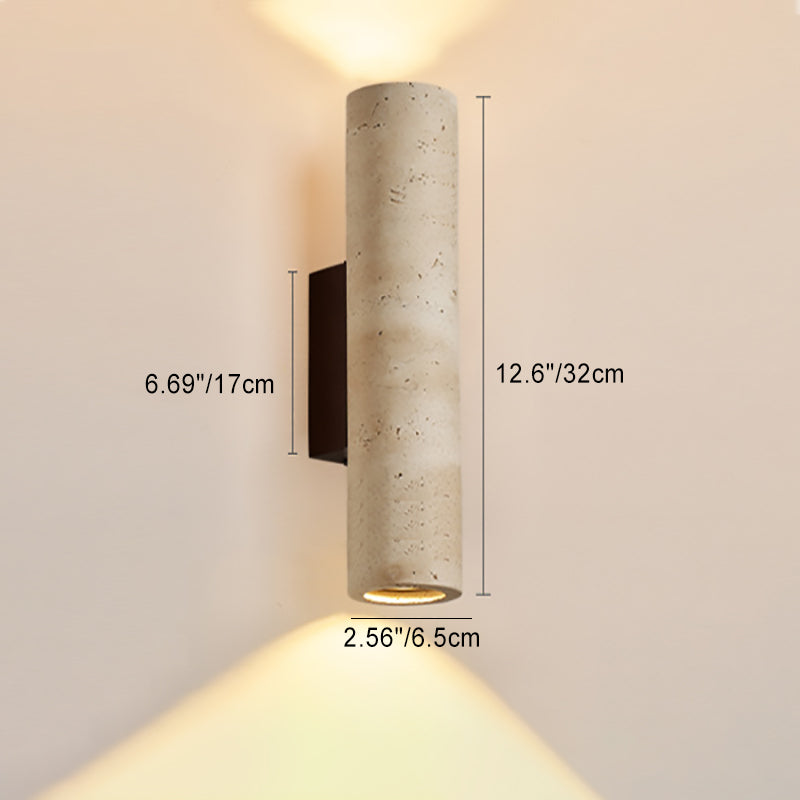 Aplique de pared de 2 luces de madera maciza de travertino amarillo hueco en forma de cilindro rectangular japonés tradicional para dormitorio 