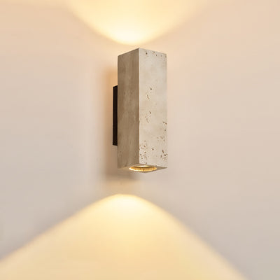 Aplique de pared de 2 luces de madera maciza de travertino amarillo hueco en forma de cilindro rectangular japonés tradicional para dormitorio 