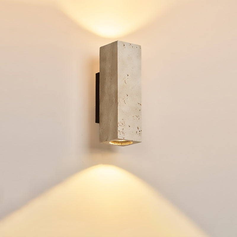 Aplique de pared de 2 luces de madera maciza de travertino amarillo hueco en forma de cilindro rectangular japonés tradicional para dormitorio 