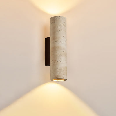 Aplique de pared de 2 luces de madera maciza de travertino amarillo hueco en forma de cilindro rectangular japonés tradicional para dormitorio 