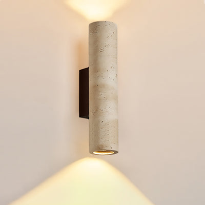 Aplique de pared de 2 luces de madera maciza de travertino amarillo hueco en forma de cilindro rectangular japonés tradicional para dormitorio 