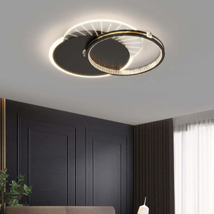 Moderne Luxus Runde Halbmond Acryl Kristall Aluminium Eisen LED Deckenleuchte für Wohnzimmer 