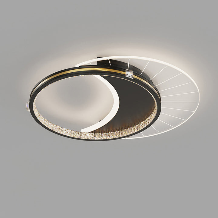 Moderne Luxus Runde Halbmond Acryl Kristall Aluminium Eisen LED Deckenleuchte für Wohnzimmer 