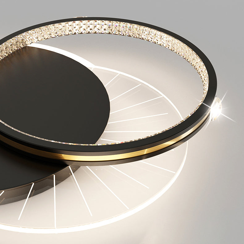 Modern Luxury Round Crescent Moon Acrylic Crystal Aluminum Iron LED Flush Mount Ceiling Light For Living Room