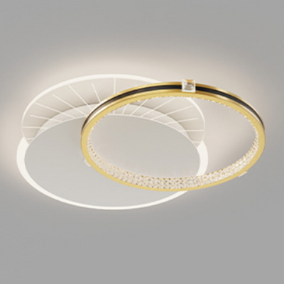 Modern Luxury Round Crescent Moon Acrylic Crystal Aluminum Iron LED Flush Mount Ceiling Light For Living Room