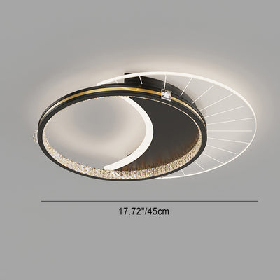Modern Luxury Round Crescent Moon Acrylic Crystal Aluminum Iron LED Flush Mount Ceiling Light For Living Room