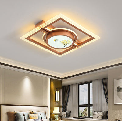 Luz de techo LED montada al ras de hierro aluminio acrílico loto rectángulo cuadrado redondo tradicional chino para dormitorio 
