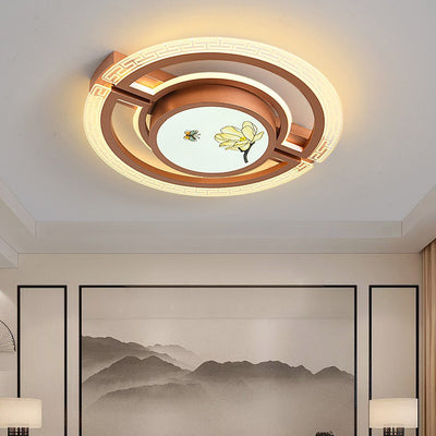Luz de techo LED montada al ras de hierro aluminio acrílico loto rectángulo cuadrado redondo tradicional chino para dormitorio 