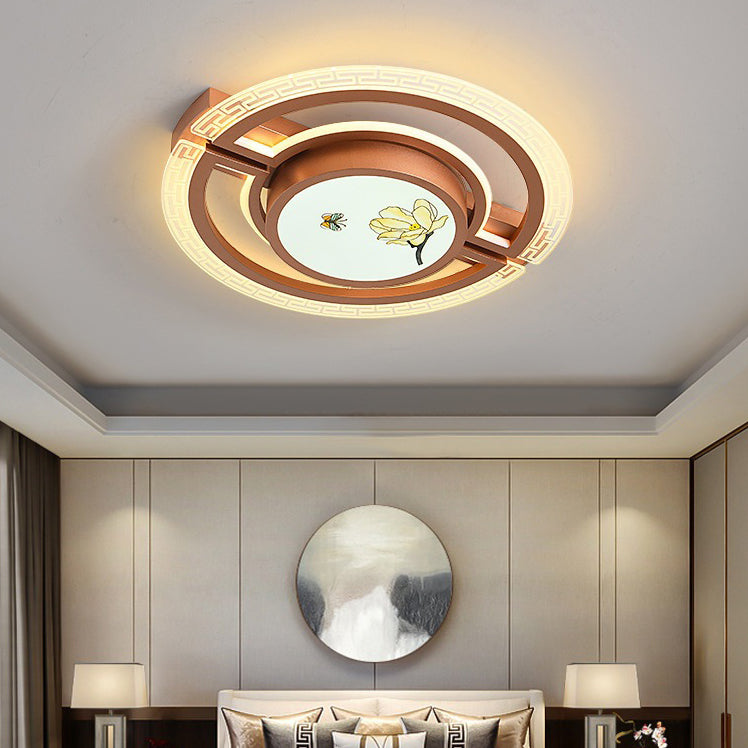 Luz de techo LED montada al ras de hierro aluminio acrílico loto rectángulo cuadrado redondo tradicional chino para dormitorio 