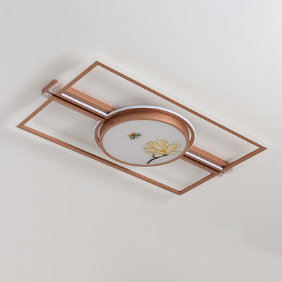 Luz de techo LED montada al ras de hierro aluminio acrílico loto rectángulo cuadrado redondo tradicional chino para dormitorio 