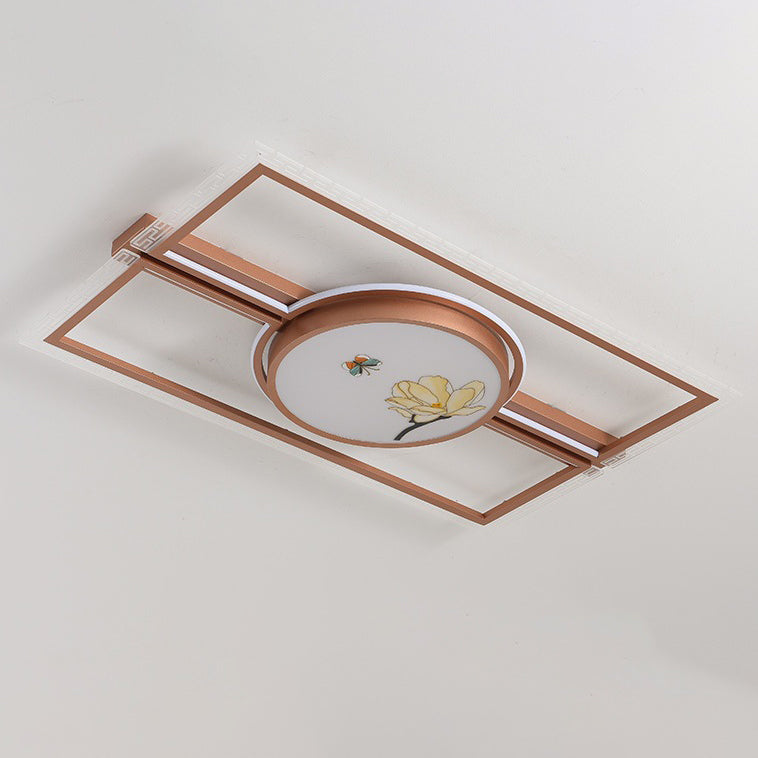 Luz de techo LED montada al ras de hierro aluminio acrílico loto rectángulo cuadrado redondo tradicional chino para dormitorio 