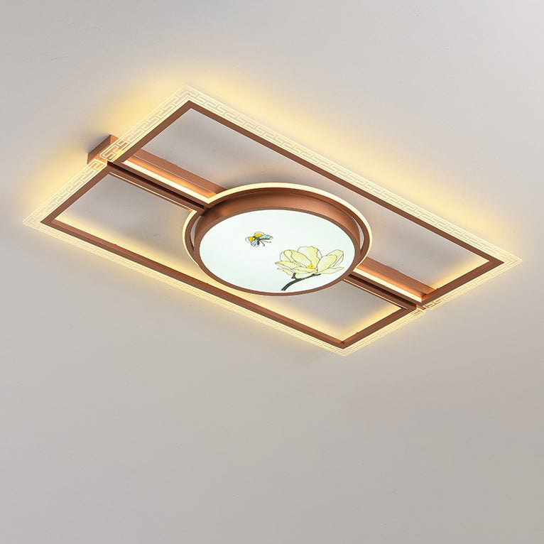 Luz de techo LED montada al ras de hierro aluminio acrílico loto rectángulo cuadrado redondo tradicional chino para dormitorio 