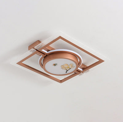 Luz de techo LED montada al ras de hierro aluminio acrílico loto rectángulo cuadrado redondo tradicional chino para dormitorio 