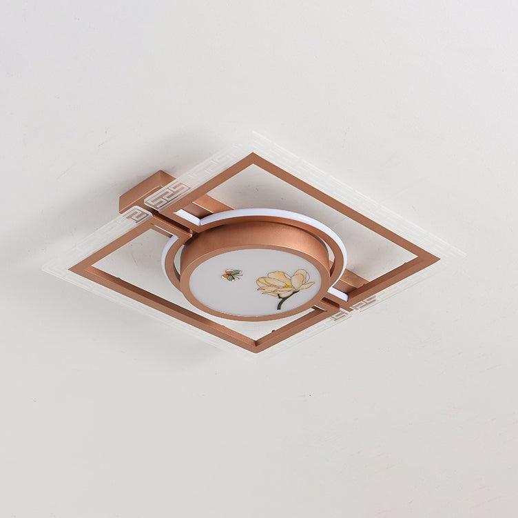 Luz de techo LED montada al ras de hierro aluminio acrílico loto rectángulo cuadrado redondo tradicional chino para dormitorio 