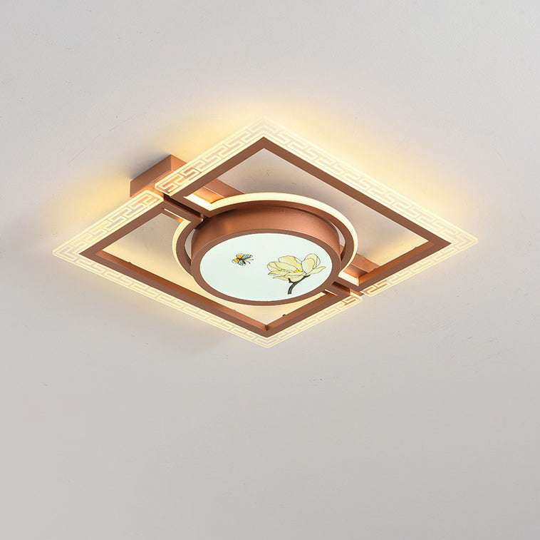 Luz de techo LED montada al ras de hierro aluminio acrílico loto rectángulo cuadrado redondo tradicional chino para dormitorio 