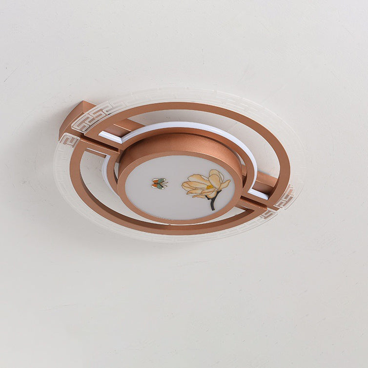 Luz de techo LED montada al ras de hierro aluminio acrílico loto rectángulo cuadrado redondo tradicional chino para dormitorio 
