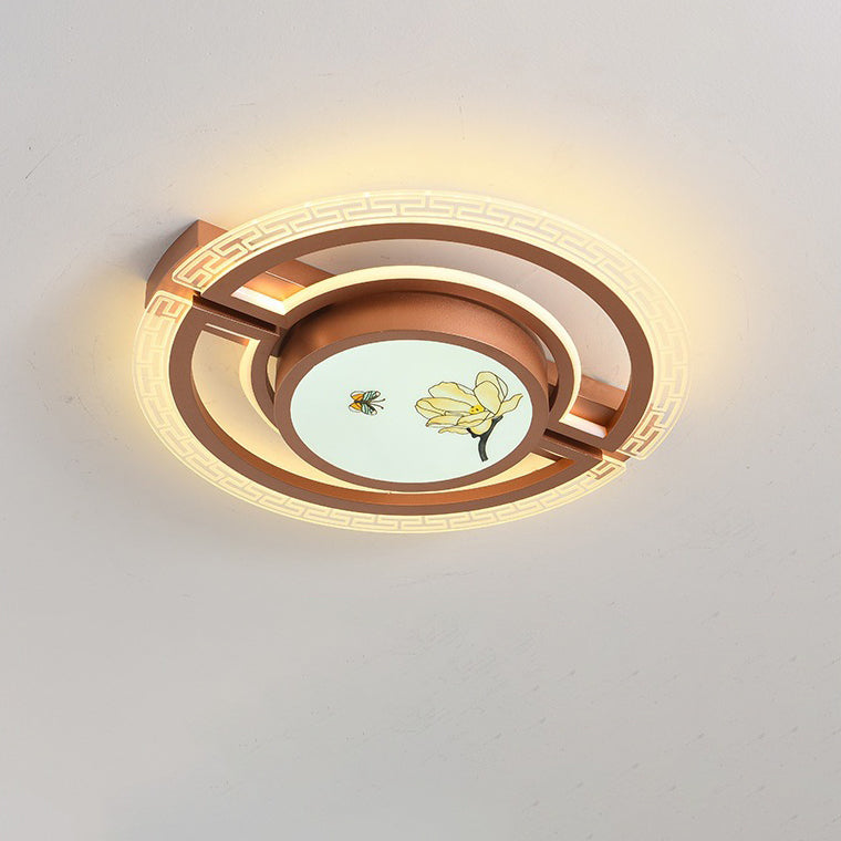 Luz de techo LED montada al ras de hierro aluminio acrílico loto rectángulo cuadrado redondo tradicional chino para dormitorio 