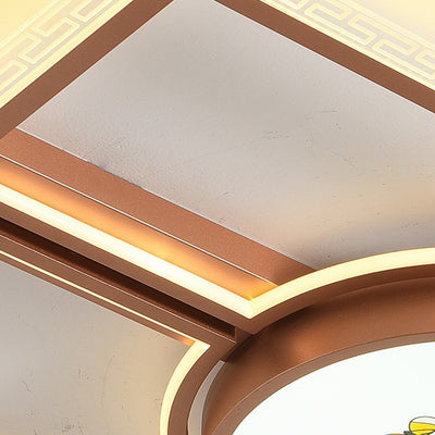 Luz de techo LED montada al ras de hierro aluminio acrílico loto rectángulo cuadrado redondo tradicional chino para dormitorio 