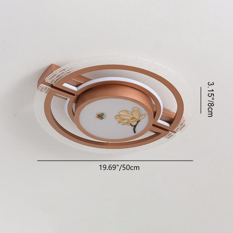 Luz de techo LED montada al ras de hierro aluminio acrílico loto rectángulo cuadrado redondo tradicional chino para dormitorio 