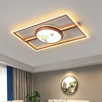 Luz de techo LED montada al ras de hierro aluminio acrílico loto rectángulo cuadrado redondo tradicional chino para dormitorio 