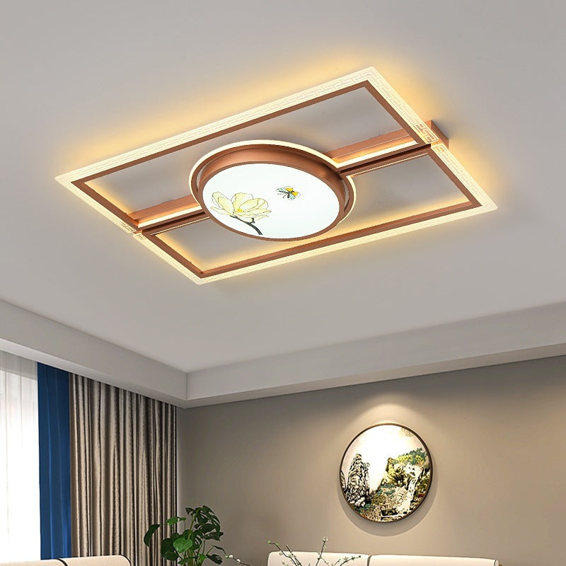 Luz de techo LED montada al ras de hierro aluminio acrílico loto rectángulo cuadrado redondo tradicional chino para dormitorio 