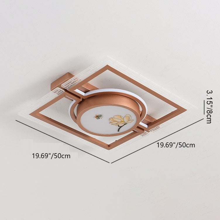 Luz de techo LED montada al ras de hierro aluminio acrílico loto rectángulo cuadrado redondo tradicional chino para dormitorio 