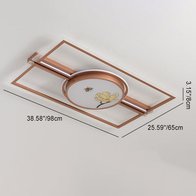 Luz de techo LED montada al ras de hierro aluminio acrílico loto rectángulo cuadrado redondo tradicional chino para dormitorio 