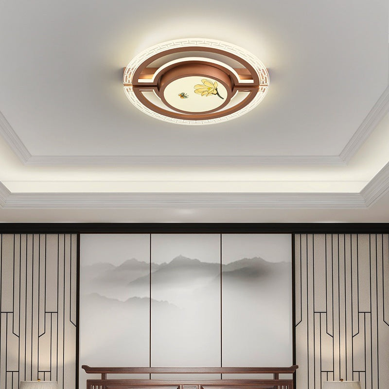 Luz de techo LED montada al ras de hierro aluminio acrílico loto rectángulo cuadrado redondo tradicional chino para dormitorio 