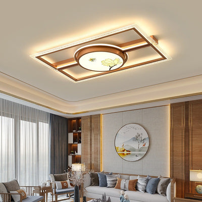 Luz de techo LED montada al ras de hierro aluminio acrílico loto rectángulo cuadrado redondo tradicional chino para dormitorio 
