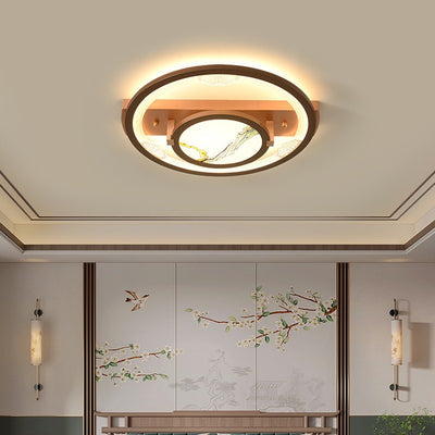 Luz de techo LED montada al ras de hierro aluminio acrílico loto rectángulo cuadrado redondo tradicional chino para dormitorio 
